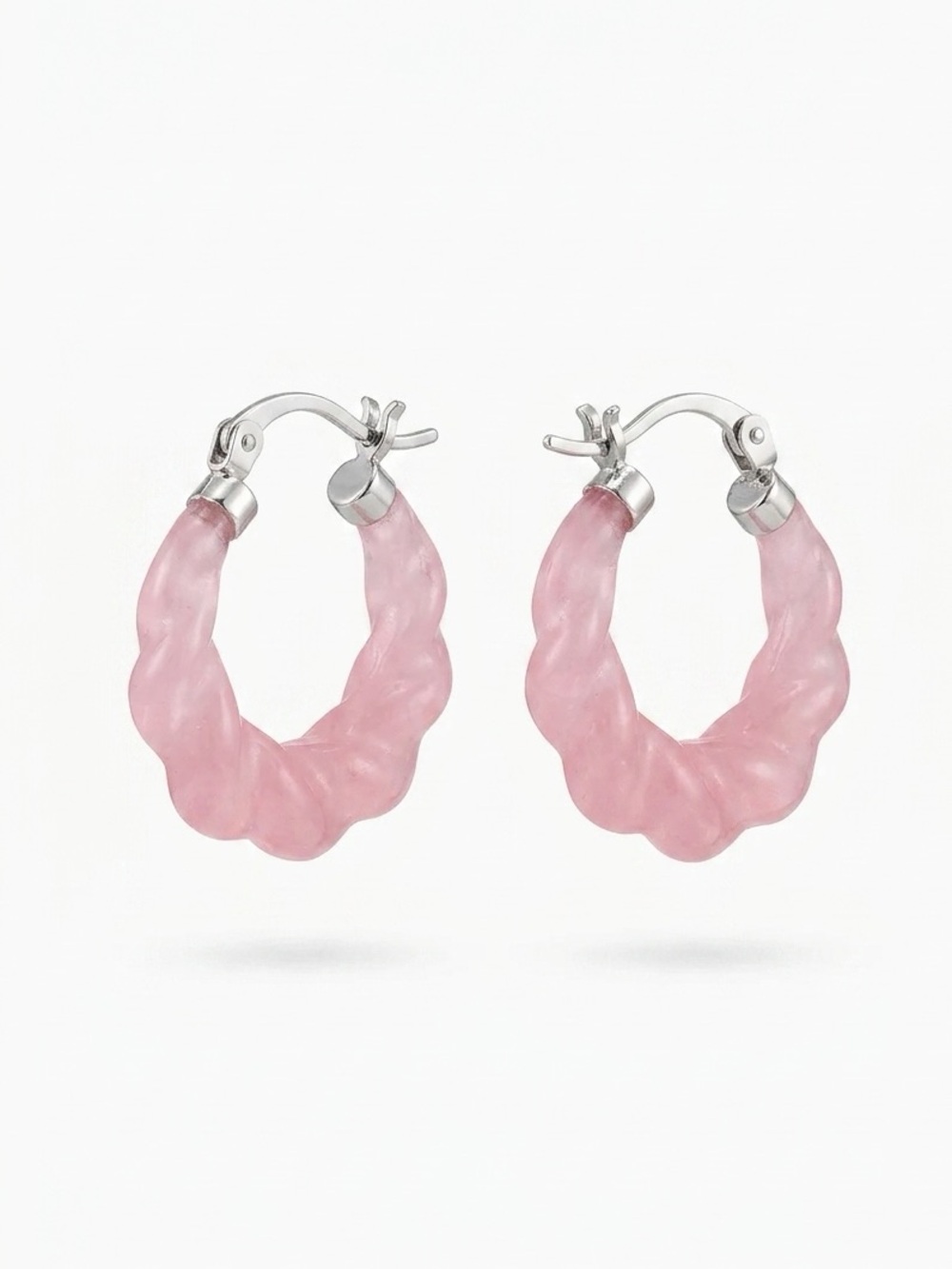 Pink JADE 925 Sterling silver Twisted Hoop Earrings - Women Jewelry